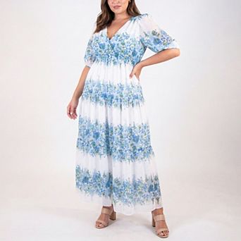 Plus Size Taylor Floral Chiffon Smocked Waist A-Line Dress