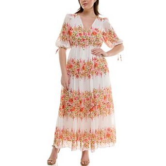 Plus Size Taylor Floral Chiffon Smocked Waist A-Line Dress