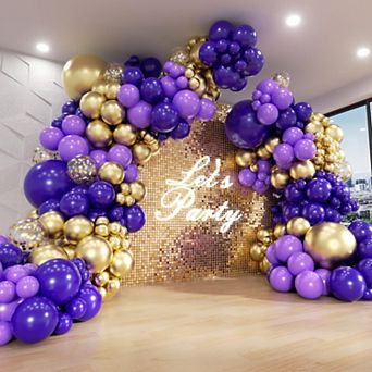 Purple & Gold Arch Kit Metallic Confetti Balloons For Graduation, Party Or Birthday Decor