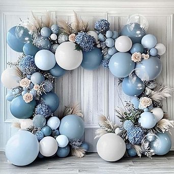 Dusty Blue & Matte White Balloon Arch Soft Pastels for Wedding, Birthday, or Easter Party