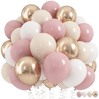 Blush Pink Balloon Set with Beige, Peach & Gold Latex for Wedding or Bridal Shower Decor