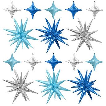 Star Balloon Set 16 pc 22” Cone & 10” 4-Pointed Stars for Disco, Anniversary or Birthday Party