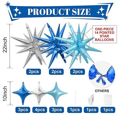 Star Balloon Set 16Pcs 22” Cone & 10” 4-Pointed Stars for Disco, Anniversary or Birthday Party