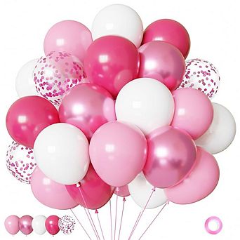 50 pc Pink & White Balloon Set 12" Confetti Latex Balloons for Baby Shower, Wedding & Party Decor