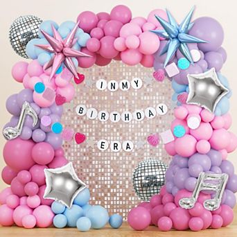 Birthday Era Disco Kit 176 pc Pink, Purple & Silver Balloons with Star Music Banner for Friends