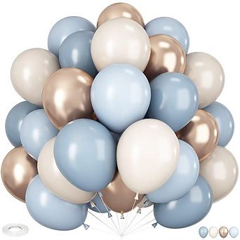 Dusty Blue & Gold Balloon Set 60 pc Sand White, Slate & Gold Mix for Bridal Shower or Wedding
