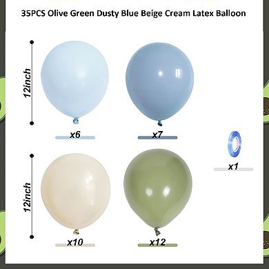 35-Piece Pastel Blue Sage Green ivory & Cream Latex Balloon Set