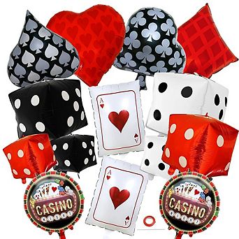 Casino Party Balloons 14 pc Dice & Poker Theme Decor for Game Night, Vegas, or Poker Birthday