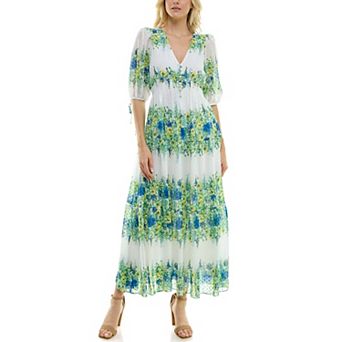 Petite Taylor Floral Chiffon V-Neck Dress