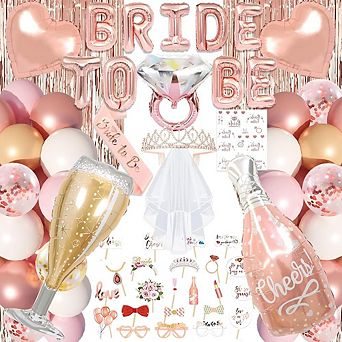 Bachelorette Party Kit 124 pc Bride to Be Sash, Veil, Tattoos, Photo Props & Fringe Curtain Set