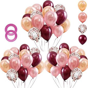 Rose Gold & Burgundy Confetti Balloons 62 pc for Party & Shower Decor