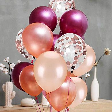 Rose Gold & Burgundy Confetti Balloons 62 pcs for Party & Shower Decor