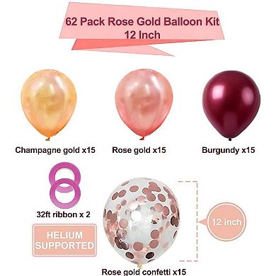 Rose Gold & Burgundy Confetti Balloons 62 pcs for Party & Shower Decor