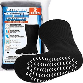 2 Pairs of Super Wide Socks With Non-Skid Grips for Lymphedema - One Size Unisex