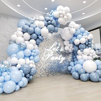 Blue & White Balloon Arch Kit 134 pc with Dusty Blue Confetti Balloons for Gender Reveal Decor