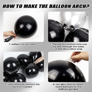 Black, White & Silver Birthday Decorations for Men with Metallic Balloons, Banner, Fringe Curtains.