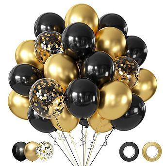 Black & Gold Confetti Latex Balloons 50 pc for Party, Wedding & New Year Decorations