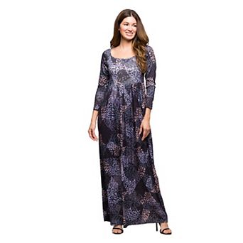 Women's 24Seven Comfort Apparel Print Long Sleeve Empire Waist Maxi Dress