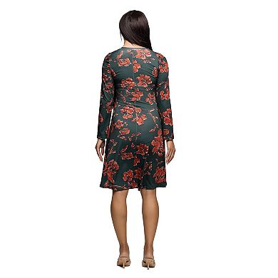 Women's 24Seven Comfort Apparel Print Long Sleeve Fit & Flare Dress