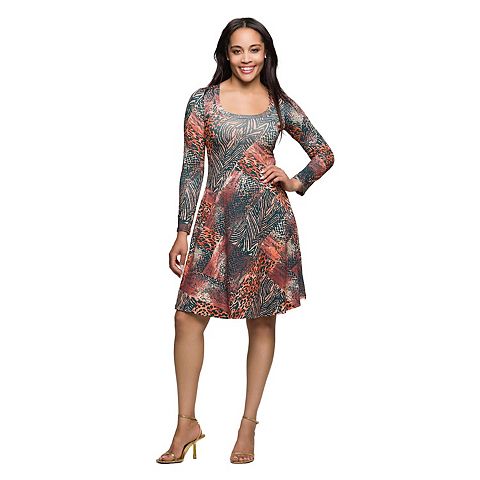 Женские платья 24Seven Women's 24Seven Comfort Apparel Print Long Sleeve Fit & Flare Dress