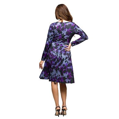 Women's 24Seven Comfort Apparel Print Long Sleeve Wrap Dress with Belt