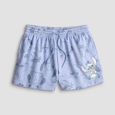 Juniors' Disney's Stitch Allover Print Fleece Shorts