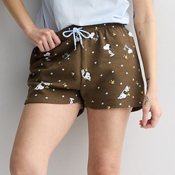 Juniors' Peanuts Snoopy Allover Print Fleece Shorts