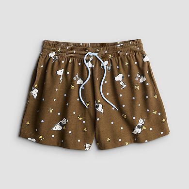 Juniors' Peanuts Snoopy Allover Print Fleece Shorts