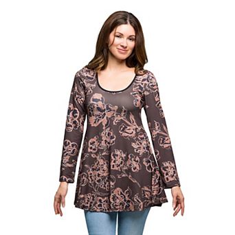 Women's 24Seven Comfort Apparel Print Long Sleeve Tunic Top