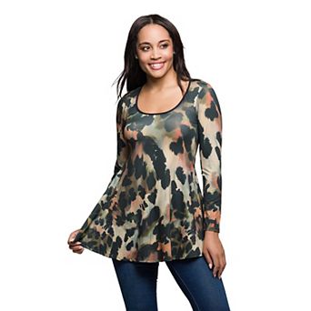 Women's 24Seven Comfort Apparel Print Long Sleeve Tunic Top