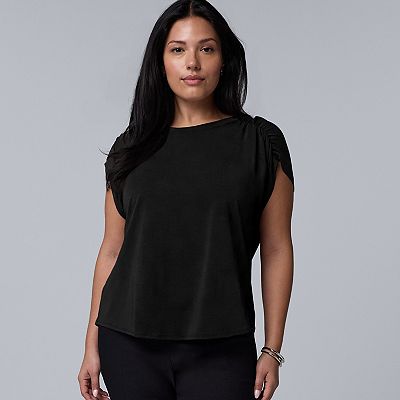 Plus Size Simply Vera Vera Wang Ruched Shoulder Tee