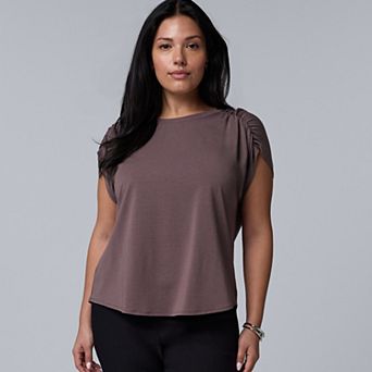 Plus Size Simply Vera Vera Wang Ruched Shoulder Tee