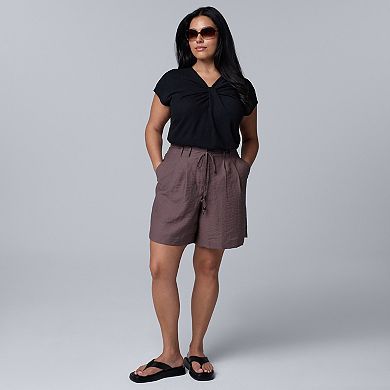 Plus Size Simply Vera Vera Wang Tie Belt Pleated Shorts