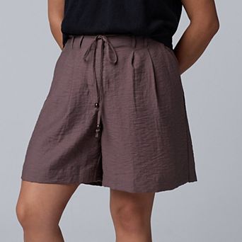 Plus Size Simply Vera Vera Wang Tie Belt Pleated Shorts