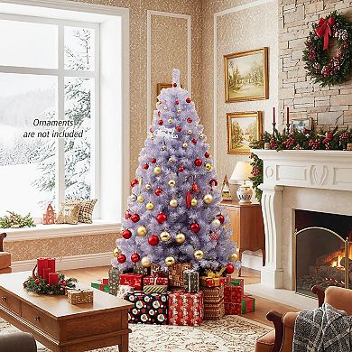 Costway 6.5 FT/7.5 FT Artificial Xmas Tree with 250/550 White LED Lights, 680/1300 Branch Tips