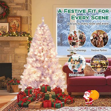 Costway 6.5 FT/7.5 FT Artificial Xmas Tree with 250/550 White LED Lights, 680/1300 Branch Tips