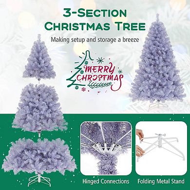 Costway 6.5 FT/7.5 FT Artificial Xmas Tree with 250/550 White LED Lights, 680/1300 Branch Tips