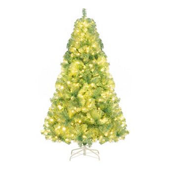 Costway 6.5 FT/7.5 FT Artificial Xmas Tree with 250/550 White LED Lights, 680/1300 Branch Tips