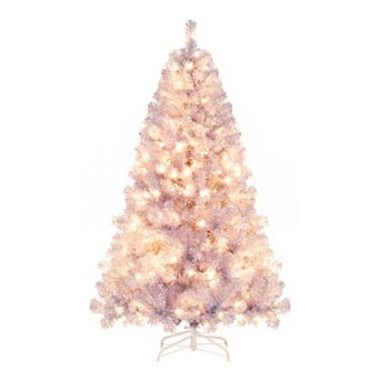 Costway 6.5 FT/7.5 FT Artificial Xmas Tree with 250/550 White LED Lights, 680/1300 Branch Tips