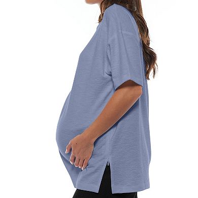 Women's Maternity Nursing Top Short Sleeve Round Neck Shirt with Side Zipper