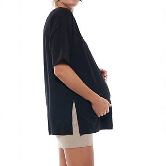 Women's Maternity Nursing Top Short Sleeve Round Neck Shirt with Side Zipper