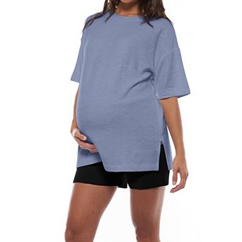 Women's Maternity Nursing Top Short Sleeve Round Neck Shirt with Side Zipper