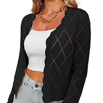 Women's Cropped Cardigan Long Sleeve Open Front Knit Jacket