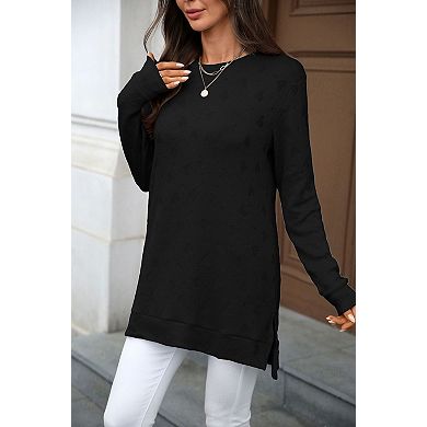 Women's Long Knit Sweater Tunic Casual Crewneck Pullover Side Slit Top Loose Fit Long Sleeve Shirt