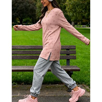 Women's Long Knit Sweater Tunic Casual Crewneck Pullover Side Slit Top Loose Fit Long Sleeve Shirt