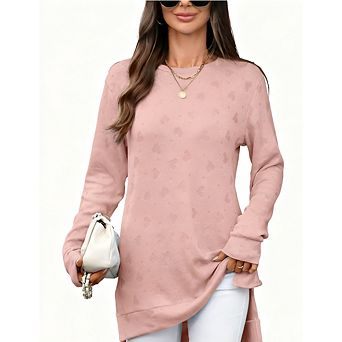 Women's Long Knit Sweater Tunic Casual Crewneck Pullover Side Slit Top Loose Fit Long Sleeve Shirt