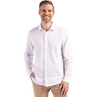 Cutter & Buck Advantage Tri-Blend Soft Pique Long Sleeve Knitted Mens Button Down