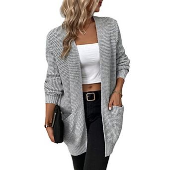 Women's Long Cardigan Sweater with Side Pockets Soft Knit Open Front Coat for Cozy Layering