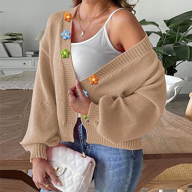 Women's Crochet Detailing Long Sleeves Open Front Knit Cardigan Sweater