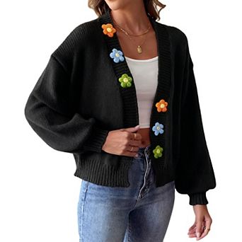 Women's Crochet Detailing Long Sleeves Open Front Knit Cardigan Sweater